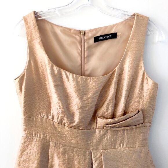 Ellen Tracy Shimmering Gold Draped Front Scoop Neck Tank Party Dress - Picture 3 of 17